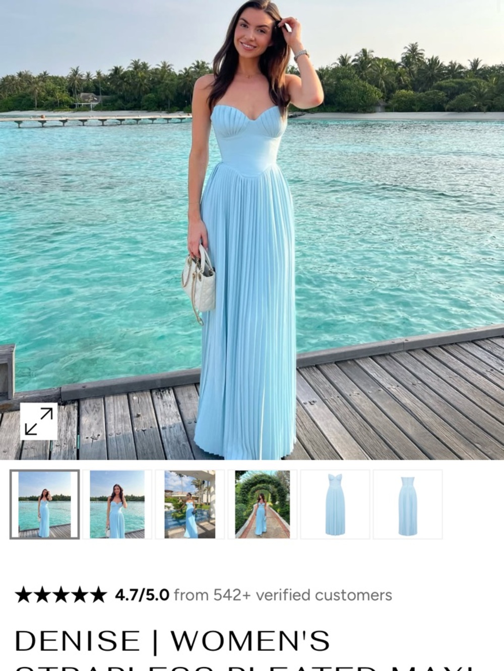 Strapless Pleated Maxi Dress - Light Blue